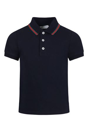 Dark blue stretch cotton piquet Polo shirt GUCCI KIDS | 805405XJGXV4306